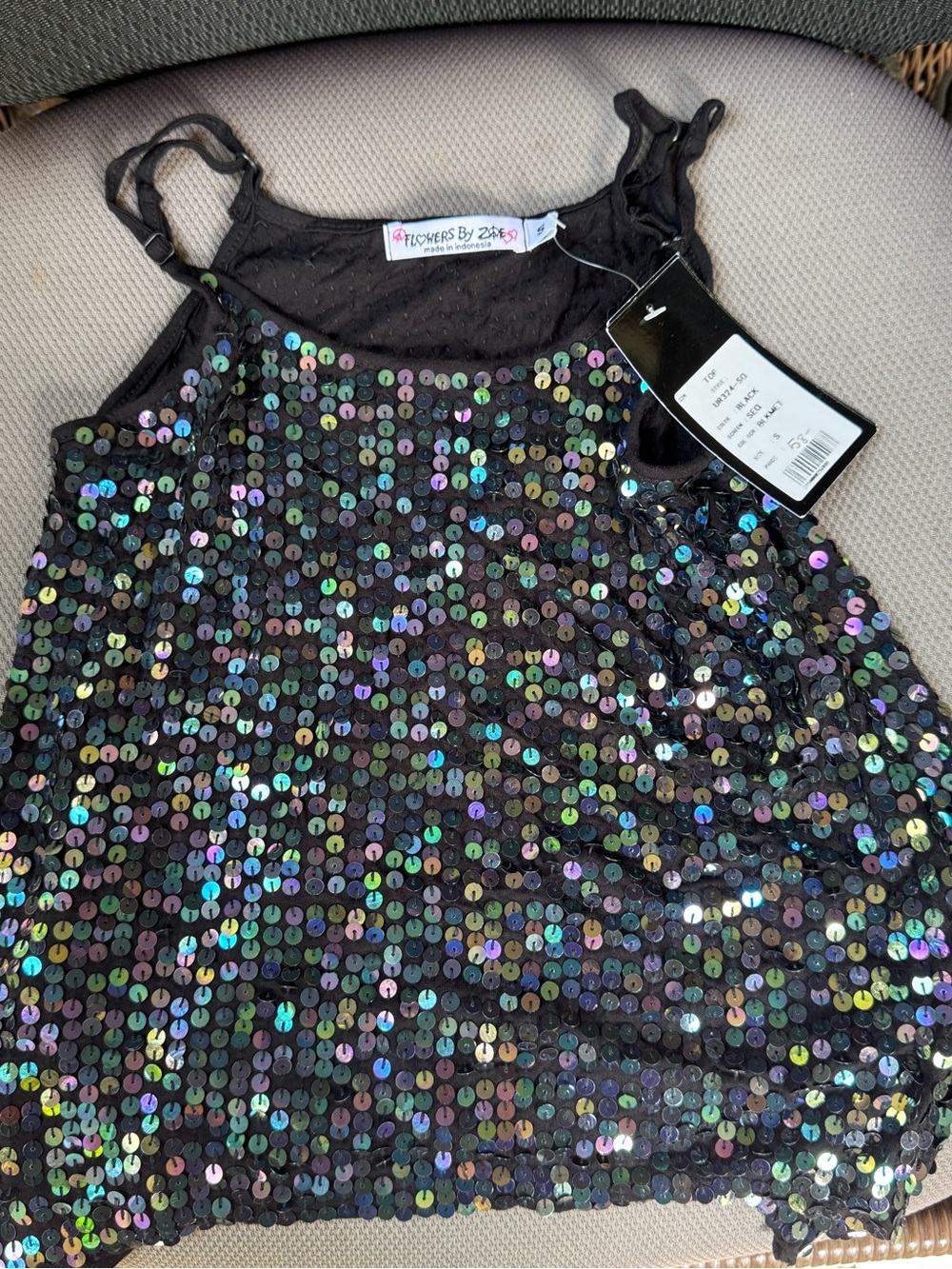 Flowers by Zoe Black Iridescent Sequin Tank Top